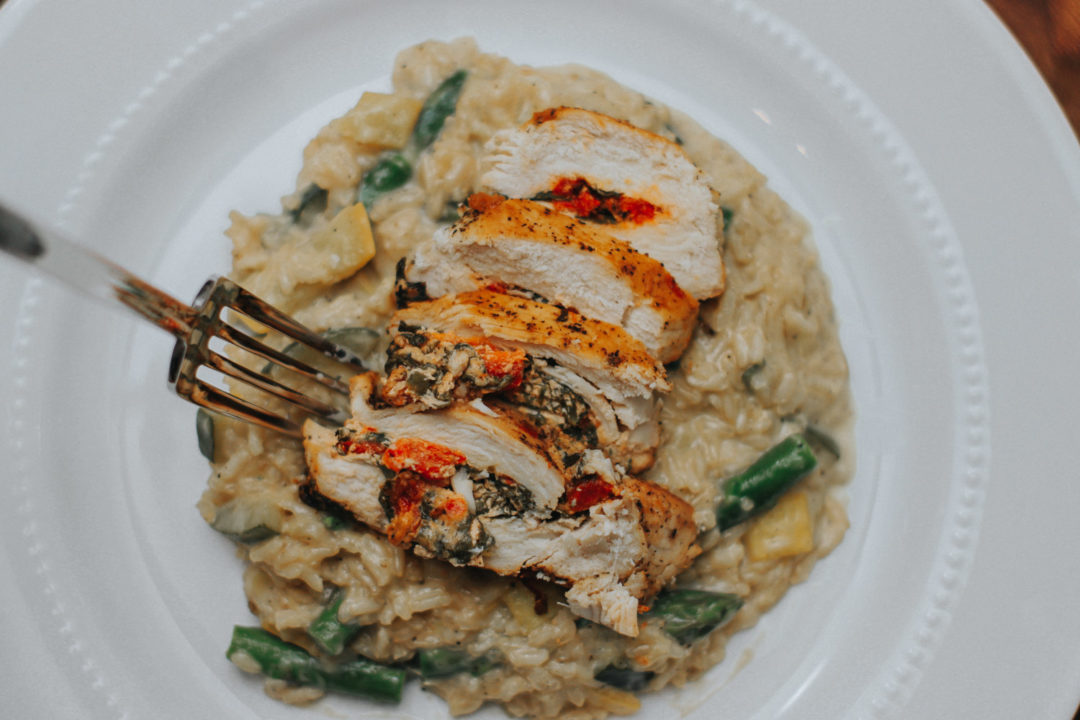 Roasted Red Pepper & Spinach Stuffed Chicken & Healthy Risotto JMJ